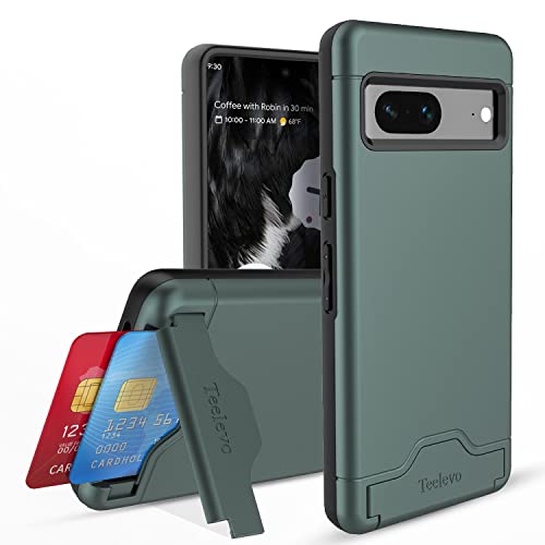Teelevo Wallet Case for Google Pixel 7 Dual Layer Case with Card Slot Holder and Kickstand for Google Pixel 7 - Dark Green