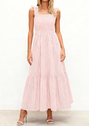 Image of PRETTYGARDEN Women's Summer Dress Casual Ruffle Strap Gingham Midi Sundress