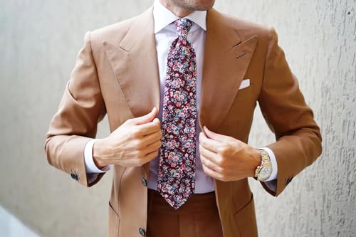 Image of OTAA Floral Necktie Casual Ties for Men - Perfect Neck Tie for Groomsmen Wedding Ties or Formal Occasions