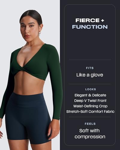 Image of Aoxjox Sienna Twist Deep V Training Women's Long Sleeve Crop Top