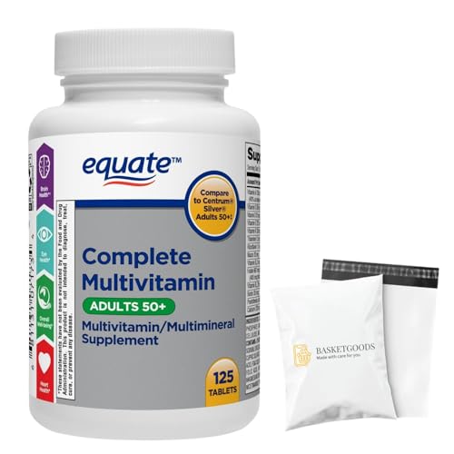 Equate Adult 50+ One Daily Complete Multivitamin Multimineral Supplement Tablets Healthy Brain* - Compare to Centrum Silver 125 Pills (Pack of 1) - Set by Basket Goods