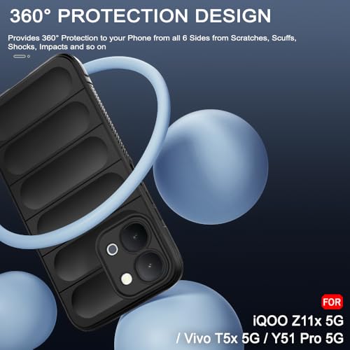 Image of TheGiftKart Liquid Silicon Back Cover Case for iQOO Z11x 5G / Vivo T5x 5G / Y51 Pro 5G | Shockproof Military Grade Protection | Micro-Fibre Cloth On Inner Side | Anti-Slip Grip for Cover (TPU, Black)