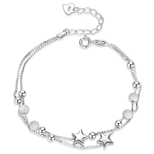 Preisvergleich Produktbild SENLINLU Armbänder für Frauen Armband Silber 925 Damen Stern Perle Armbänder Freundschaftsarmband Verstellbare
