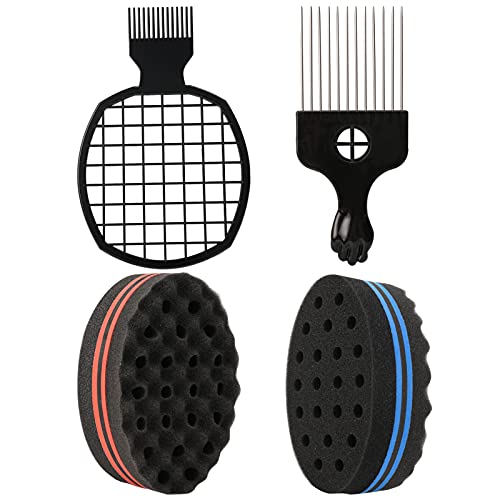 XinYuan Hair Sponge Set, Magic Hair Twist Sponge Brush Curl Sponge Glove(Right) with 1 Metal Hair Pick for Barber Hair Styling(5 Pack)