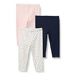 Amazon Essentials Girls' Leggings, Pack of 3, Dots/Navy/Pale Pink, 4 Years