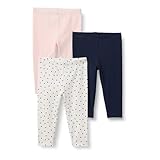 Amazon Essentials Unisex Babies' Leggings, Pack of 3, Dots/Navy/Pale Pink, 3-6 Months