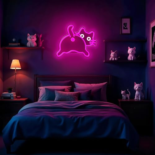 Image of Cat Neon Sign for Wall Decor,Dimmable Funny Kitty Neon Light,Pink Animal Light Up Signs for Bedroom Party Bar Background Christmas Gifts Decorations