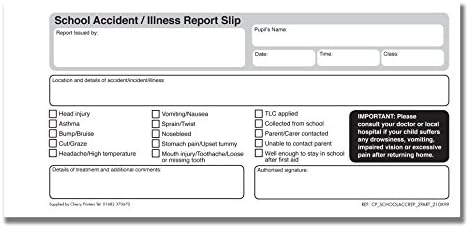 Cherry Carbonless NCR School Accident Report Duplicate Book 99 x 210mm 50 Sets **10 Pack**