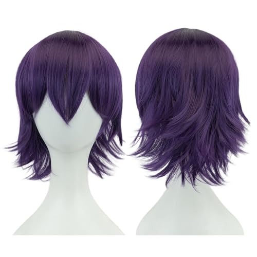 IMISSU 12 Inches Unisex Short Cosplay Hair Party BOB Wig with Bangs Halloween Costume Wigs (Dark Purple)
