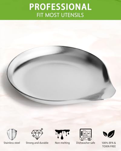 Image of VanlonPro Stainless Steel Spoon Rest, Spatula Ladle Holder, Stainless Steel Utensil Spoon Rest Holder, Brushed Finish, Dishwasher Safe 5.9 x 5.1 Inch (Round Silver 1PC)