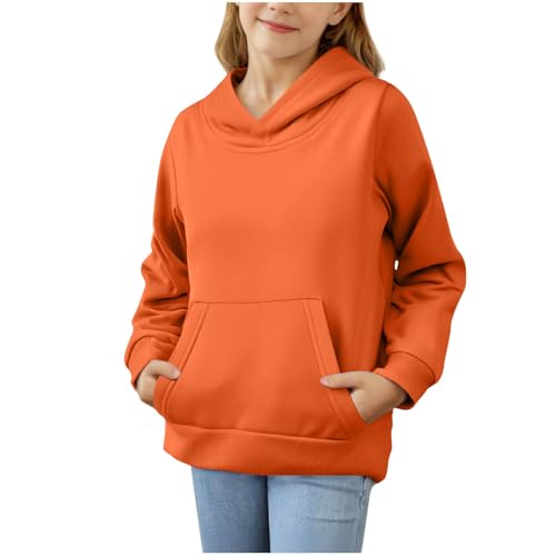 Girls Cute Casual Sweatshirt Solid Trendy Hoodies Long Sleeve Cotton Pullover Fleece Pocket Clothes 2-12 Years
