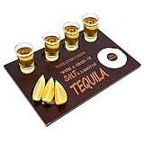 Tequila Shot Board and Glass Holder Wooden Shot Glass Display Case Bar Tray with Salt Rim for Liquor, Parties, Weddings