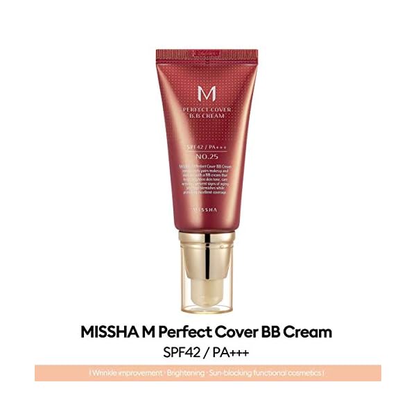 MISSHA-M-Perfect-Cover-BB-Cream-SPF42PA-No25Warm-Beige-50ml MISSHA M Perfect BB Cream No.25 Warm beige for light/medium with neutral skin tone SPF 42 PA +++ 1.69 Fl Oz - Tinted Moisturizer for face with SPF