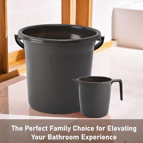 Image of Kuber Industries Set of 4 Bathroom Combo Set | Bathware Set | 2 Piece Bucket & 2 Piece Mug Combo Set for Bathroom | Bathing Combo Set | Modern Bathroom Accessories Set | Gray