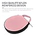 Cuymoap Car CD Case, 20-capacity Oxford Fabric Round Disc Organizer with Reinforced Handle, Waterproof DVD Storage Bag with Transparent Sleeves, Universal Portable CD Organizer for Car Home (Pink)