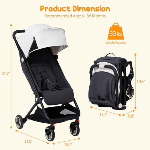 Image of Lightweight Baby Stroller, Compact Umbrella Stroller with Adjustable Canopy /Footrest /Backrest, One-Hand Folding Newborn Infant Stroller for Airplane Friendly(Grey)