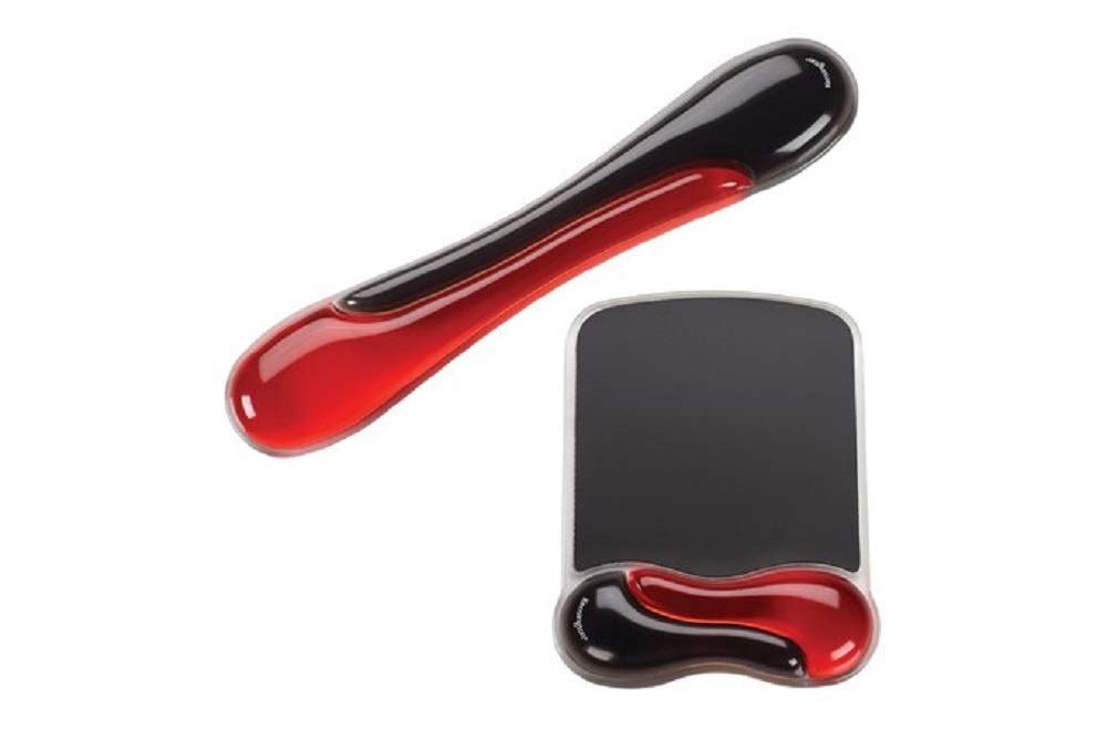 Kensington Set ergonomisches Mauspad und Handgelenkauflage für Tastaturen, 2-teiliges Set, Ergonomisches Gel Mauspad für Laser- & optische Mäuse und Gel Auflage für Standard-Tastaturen, Rot/Schwarz