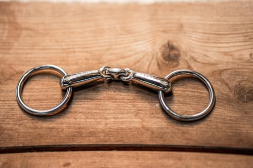 Equinate Pony Wassertrense Edelstahl 16mm doppelt gebrochen 10,5cm - Anatomisch geformtes maulfreundliches Gebiss mit sanfter Einwirkung - Lasergravierte Größenangabe