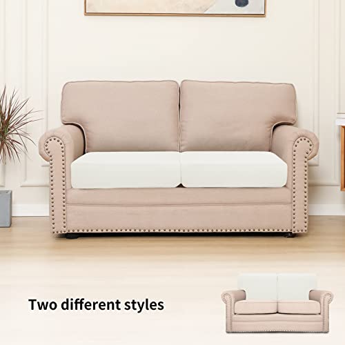 Image of Easy-Going Stretch 2 Pieces Loveseat Couch Cushion Cover for 2 Seat | Individual Furniture Protector Sofa slipcover for 2 Cushion Couch Washable Soft with Elastic Bottom Cream