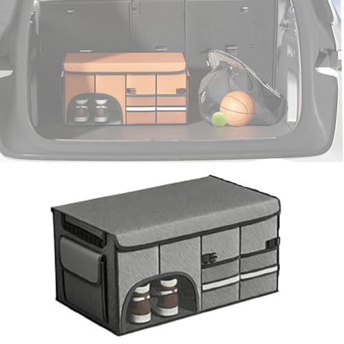 車用収納ボックス に適合する トヨタランドクルーザープラド 150系 120系 トランクボックス 大容量 防水 折りたたみ可能 蓋付き トランク ラゲッジルーム 車用 収納ボックス 仕切り付き(グレー)