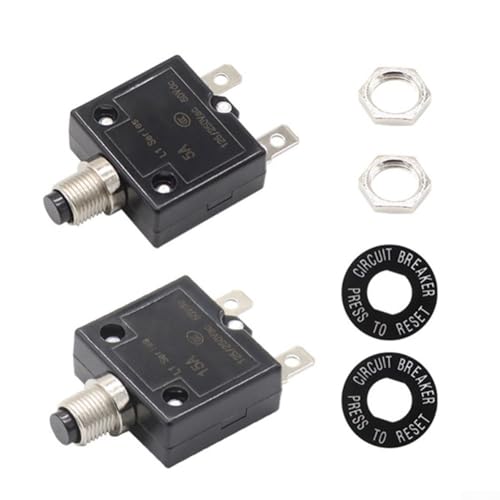 30A Resettable Thermal Circuit Breaker, Manual Reset Push Button Protector for DC 50V AC 125-250V Systems, Weather Resistant with Button Cap, 2 Pack for Automotive, EV, Power
