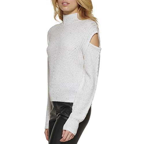Dkny Women's Cold-Shoulder Cable Knit Long Sleeve Sweater, Ivory, Small #TOP2