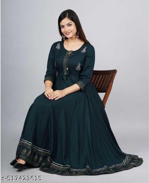 Image of Women's Printed Rayon Anarkali Kurti with 3 /4 Sleeves - Perfect for Festive, Party