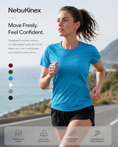 Image of 6 Pack Workout Tops for Women Short Sleeve Athletic Quick Dry T Shirts | Lightweight, Quick Dry, UPF UV Protection, Breathable, Crew Neck Tee, for Tennis, Yoga, Running, Gym, Fitness, Daily Wear
