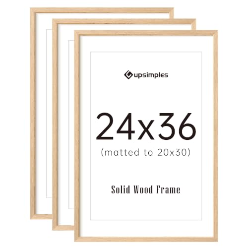 Image of upsimples 24x36 Picture Frame Solid Wooden, Nursery Wall Frames Set of 3