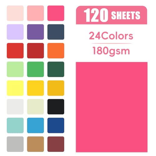 120 Sheets Colored CardStock, 180gsm/65lb 24 Colors Cardstock Print Paper 8.5 x 11 Inches, Double Sided Printed Card Stock Paper for Scrapbook School Office Printing DIY Craft - Thumbnail 2