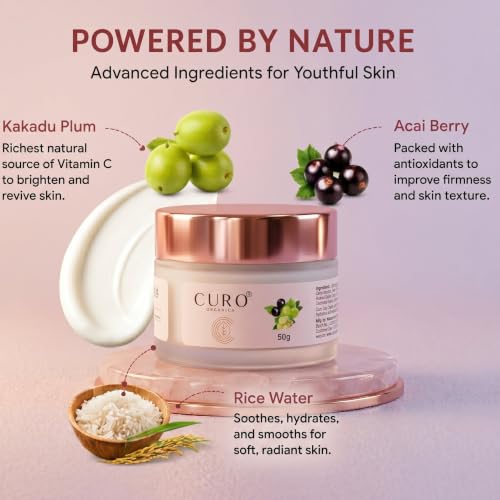 Image of Anti Aging Day Cream with Kakadu Plum, Acai Berry & Rice Water | Brightening, Firming & Hydrating Face Moisturizer | Reduces Wrinkles & Fine Lines | 50g