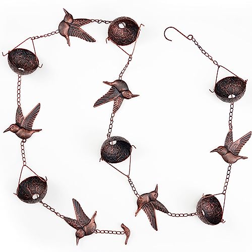 HOUYANG 8.5FT Rain Chain, Hummingbird and Bowl Rain Chains for Outside/Gutters,Replace Gutter Downspout,Outdoor Garden and Home Display (Copper) - Thumbnail 3