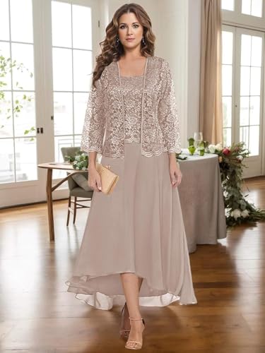 Mother of The Bride Dress with Jacket A Line Chiffon Prom Dresses Lace Applique Formal Evening Gown with Sleeve4