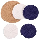 Operitacx 5piezas Pzs Tapetes de Algodón para Mesa Manteles Individuales Resistentes al Calor Portavasos de Cordón para Comedor Cocina o Cafetería Blanquitas Azules Juta