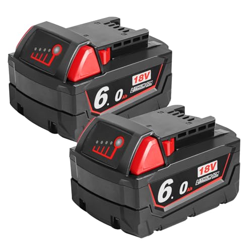QUPERR 2-Pack 18V 6000mAh Replacement for Milwaukee M18 Battery, High-Capacity Lithium-ion Battery, Compatible with milwaukee 18V Cordless Power Tools 48-11-1840, 48-11-1828, 48-11-1820, 48-11-181