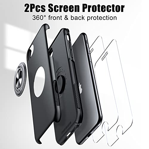 Jame For Iphone Se 2022 Case, Iphone Se 2020 Case, Iphone 8/7/6S/6 Case Ultra Slim With 2Pcs Tempered Glass Screen Protector Full Body Shockproof Phone Case With Invisible Ring Stand, 4.7" Black #TOP7