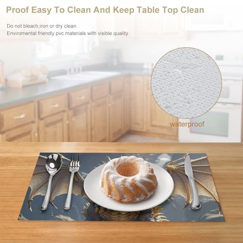 Set de table dragon doré chic en PVC résistant et antidérapant pour réception