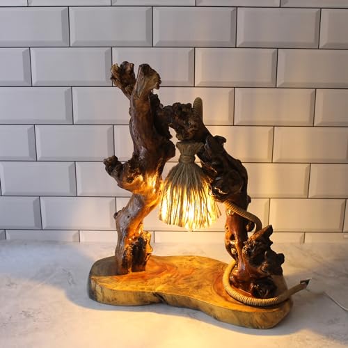 Image of Handcrafted Accent Wooden Lamp - Exquisite 46cm Artistic Light with Storage Base & LED Bulb - Perfect for Sophisticated Home & Office Spaces - Eco-Friendly & Robust Artisanal Decor Piece