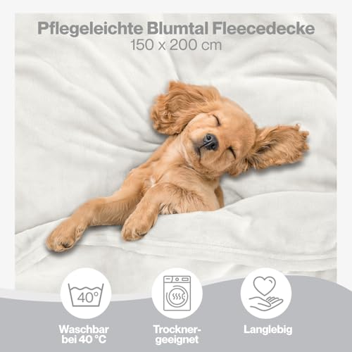 Blumtal Kuscheldecke flauschig - Oeko-TEX zertifizierte Fleecedecke 150x200 cm - Wohndecke 150x200 cm - Decke als Couch Wohn- & Kuscheldecke - Decke für Couch/Fleecedecken Creme