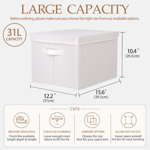 Image of WUIKE Fabric Storage Bins with Lids, Beige, Extra Large, 3-Pack