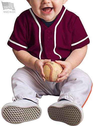 Hat and Beyond Kids Baseball Button Down Jersey (12M, 05up01_Burgundy/White)