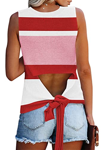 Image of Cutiefox Women's Knit Tank Tops Sleeveless Summer Loose Tie Back Casual Vest Shirts Blouses
