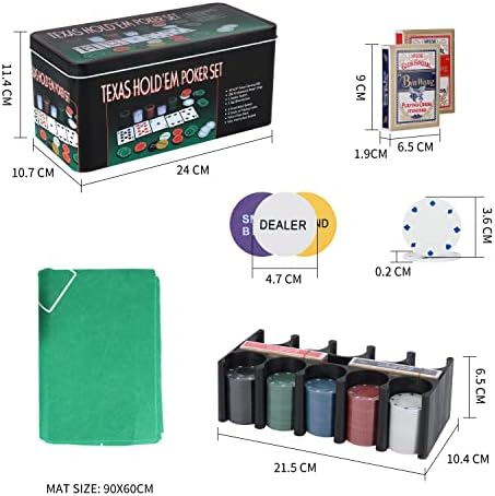 SILVER VALLEY 200 Piece Poker Set Casino Style Game Texas Hold'em Poker and Blackjack Game with Felt Double Side Mat, Chips, Chip Deck, Playing Cards and Metal Tin Gift Box