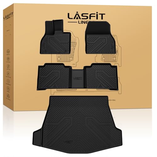 Image of LASFIT Floor Mats&Trunk Mat for Toyota BZ4X 2023-2025 / BZ 2026 /for Subaru Solterra 2023-2026, All Weather TPE Custom Fit Floor Liners for Toyota Accessories 2 Rows Car Mats and Cargo Liner, Black