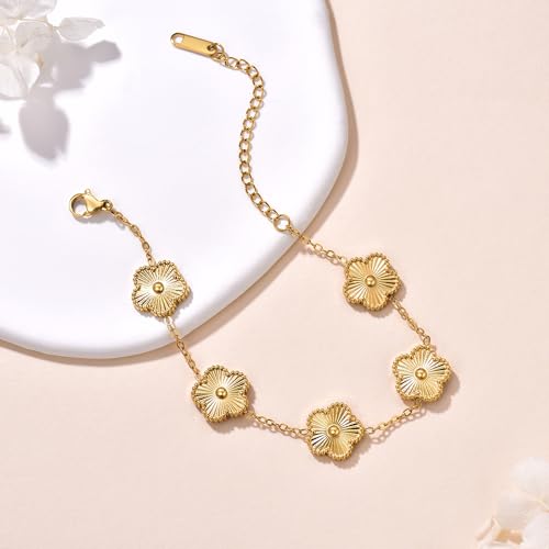 FLY FEI 18K Gold-Plated Four Leaf Clover Bracelet for Women,Adjustable lucky Bracelet Jewelry Gift-Hypoallergenic Charm for Birthdays, Wellness & Daily Wear(style01-Golden) by FLY FEI - Used condition - Image 4