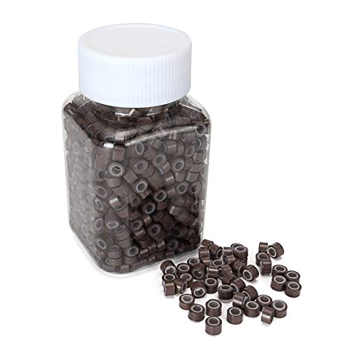 CCbeauty 1000PCS 5mm Silicone Micro Rings Links Beads for Hair Extensions with Bottle, Light Brown