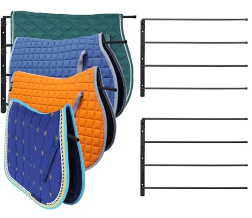 badashun 2 Pack Saddle Pad Rack 4 Bar Wall Mount, Horse Blanket Holder 180 Degree Swing Rack Arms Saddle Rack Wall Mount for English Saddle Pad Storage Various Accessories
