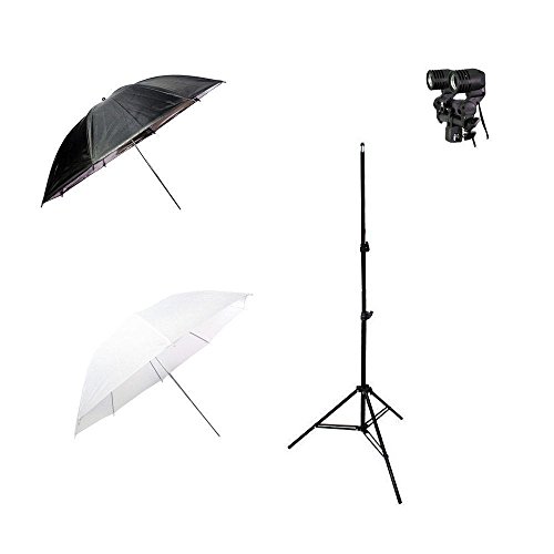 Kit de Iluminação com Sombrinha Branca Difusora, Sombrinha Refletora Preta e Prata, Tripé de 2 metro