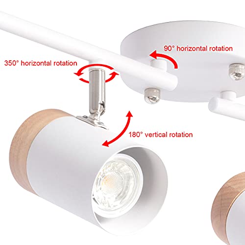 Tehenoo Adjustable Track Lighting Kit, 4-Lights Ceiling Light Gu10 Bulb With Metal And Wood Shade For Living Room, Kitchen, Utility Room (White) #TOP4