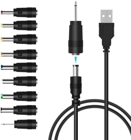 LANMU USB to DC Power Cable,8 in 1 Universal USB to DC Jack Charging Cable Power Cord with 8 Interchangeable Plugs Connectors Adapter for Router,Mini Fan,Speaker & More Electronics Devices,Black